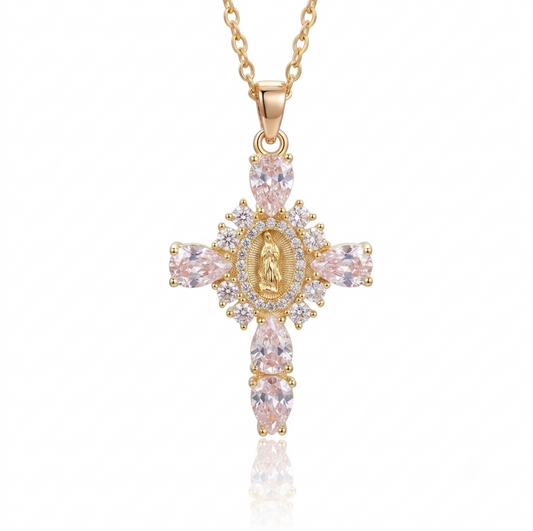 Mary Cross Necklace 18K Gold Plated Elegant Pendant