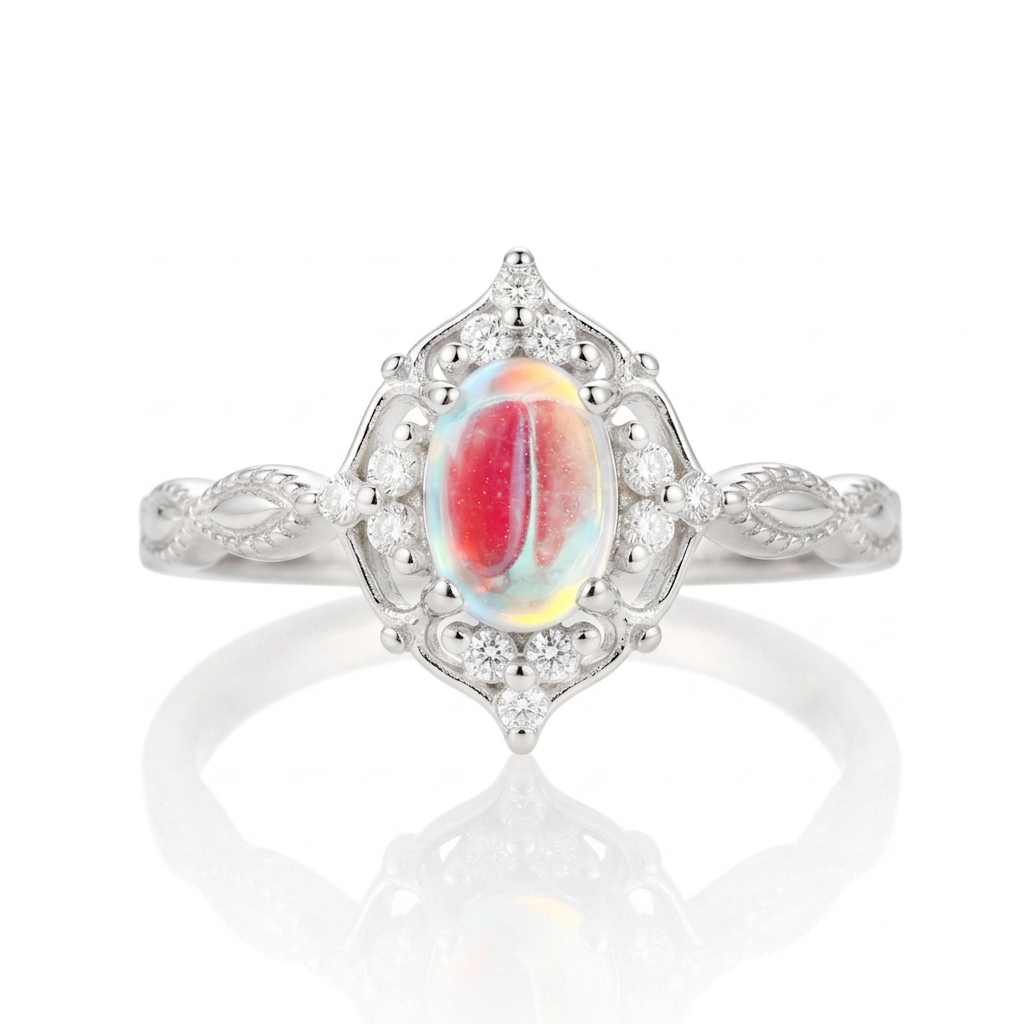 Sterling silver vintage moon ring featuring Gemini design from STAR WISH, with detailed celestial moon and star motifs.