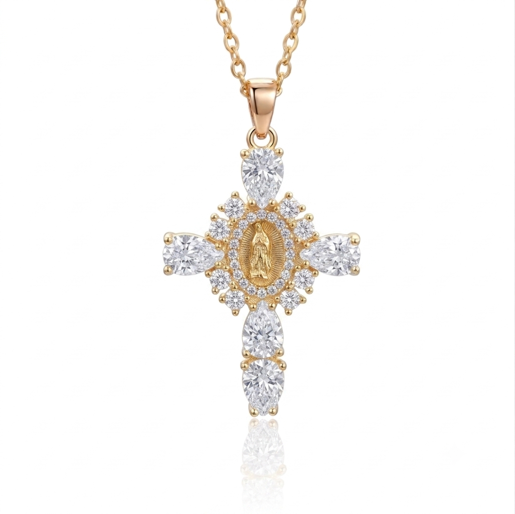 Mary Cross Necklace 18K Gold Plated Elegant Pendant