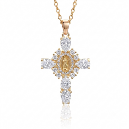 Mary Cross Necklace 18K Gold Plated Elegant Pendant