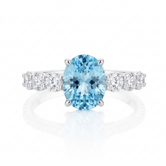 Ocean Blue Zircon Solitaire Ring 925 Sterling Silver