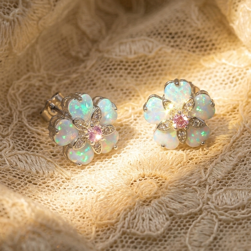 Elegant Flower Opal Stud Earrings