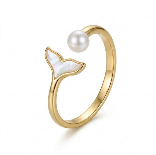 Mermaid Tail Pearl Ring S999 Silver Adjustable