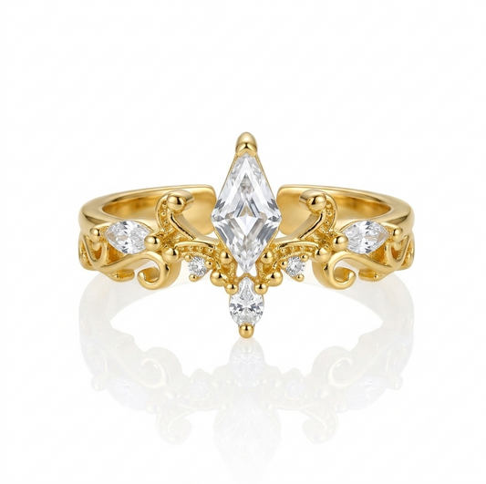 Crown Ring with Rhombus zircon
