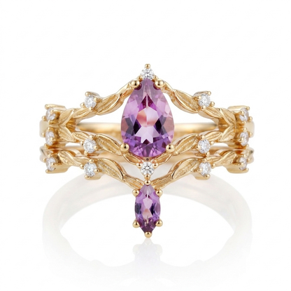 Sterling silver double layer ring set featuring a purple amethyst gemstone, designed by STAR WISH for elegant jewelry.