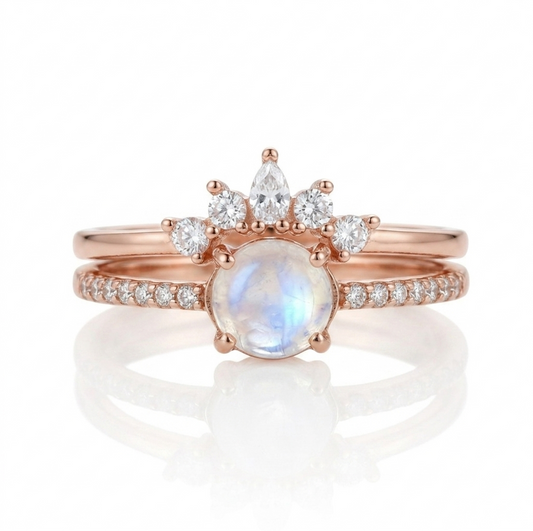 Crown Moonstone Ring 18K Rose Gold Plated Sterling Silver