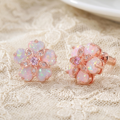 Elegant Flower Opal Stud Earrings