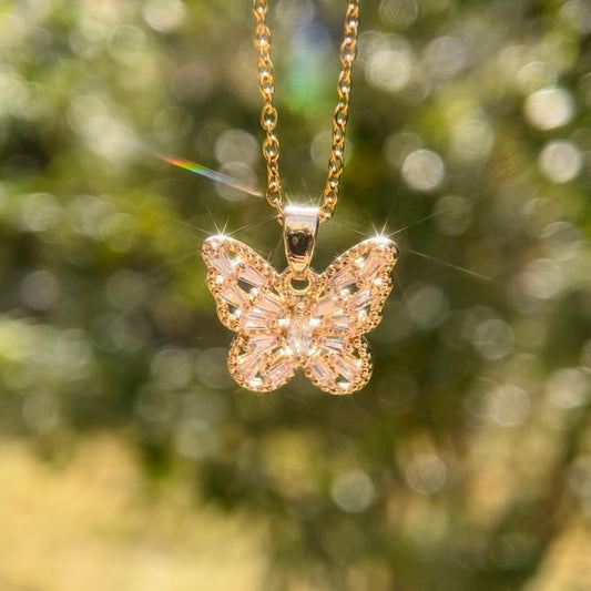 Butterfly Necklace Pink / Purple / Clear White Golding Woman Necklace girlfriend gift