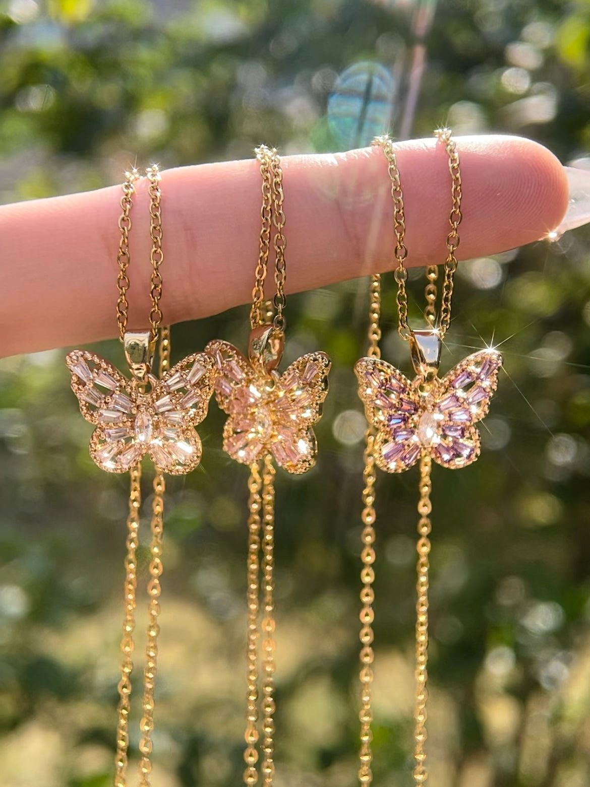 Butterfly Necklace Pink / Purple / Clear White Golding Woman Necklace girlfriend gift