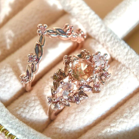 Champagne Fairy Ring Set Women Wedding Ring Crown Engagement Rings girlfriend gift jewelry