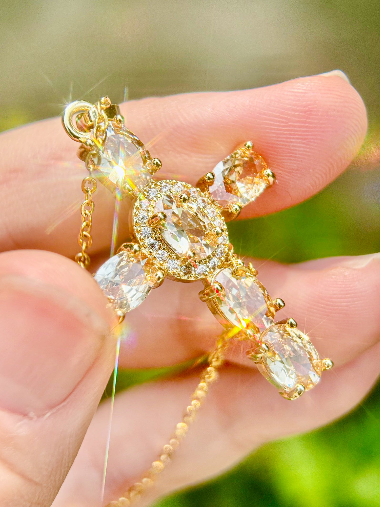 Crystal Cross Necklace 18K Gold Plated Clear White / Champagne / Purple Colored Gemstones Rose White Golding Necklace girlfriend gift jewelry