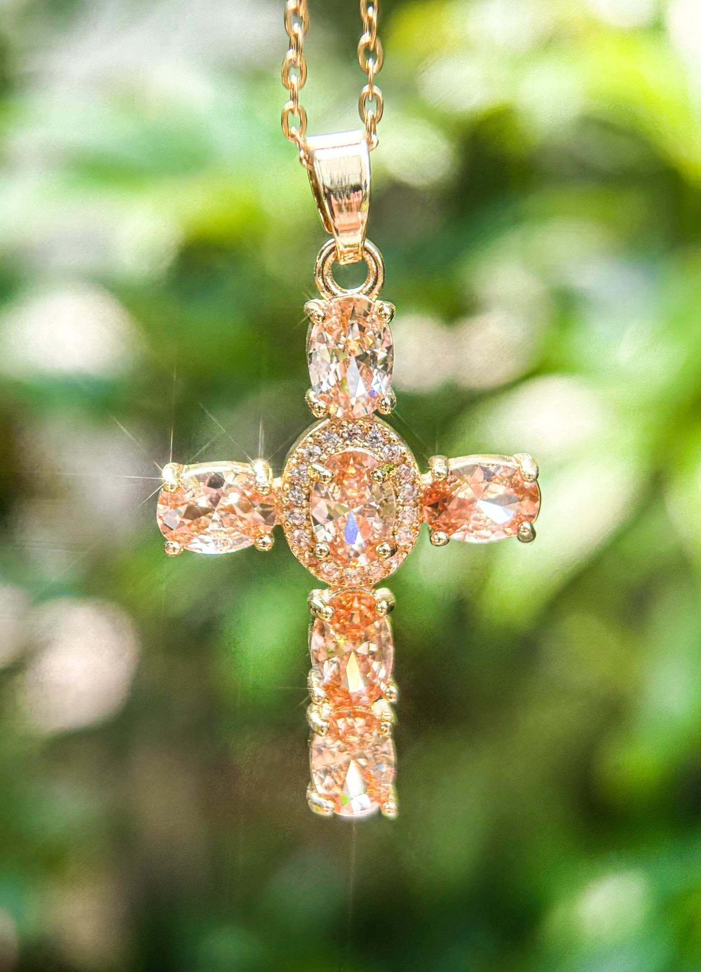Crystal Cross Necklace 18K Gold Plated Clear White / Champagne / Purple Colored Gemstones Rose White Golding Necklace girlfriend gift jewelry