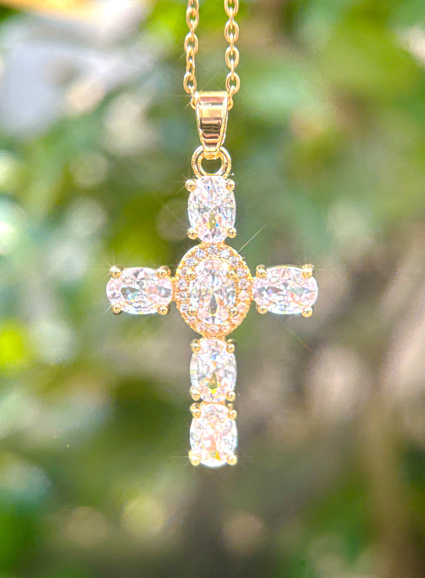 Crystal Cross Necklace 18K Gold Plated Clear White / Champagne / Purple Colored Gemstones Rose White Golding Necklace girlfriend gift jewelry