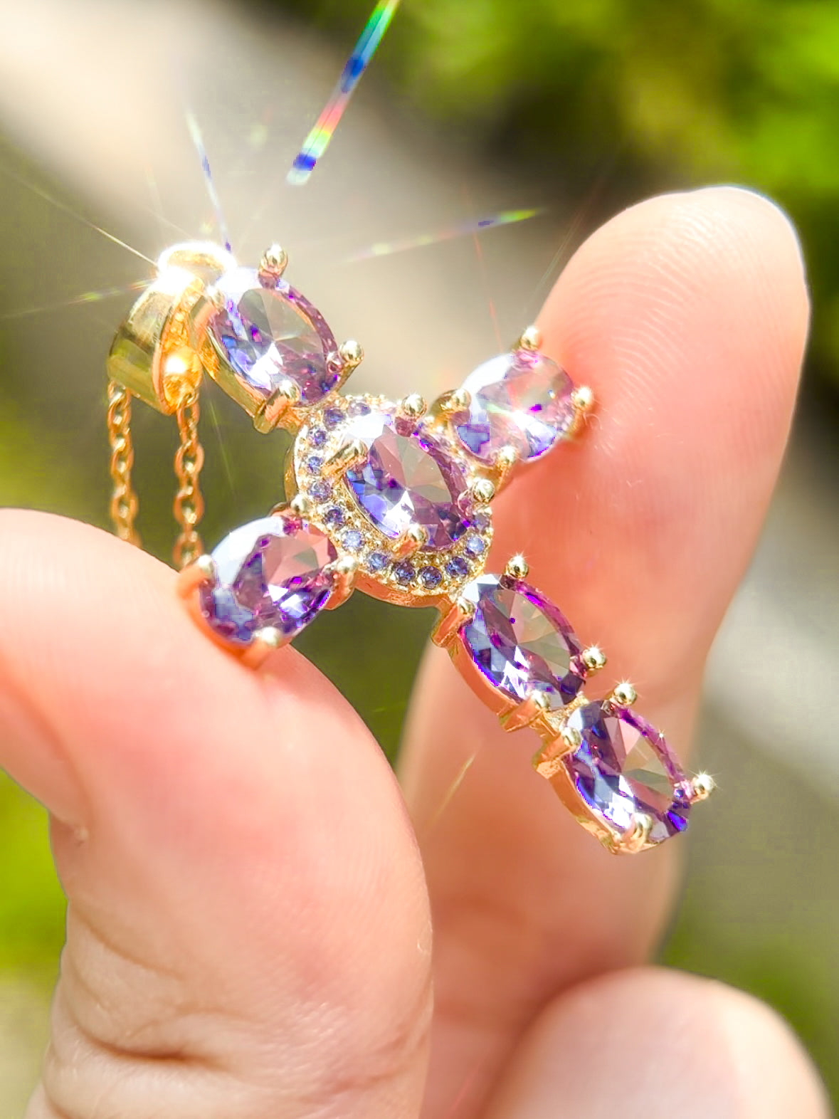 Crystal Cross Necklace 18K Gold Plated Clear White / Champagne / Purple Colored Gemstones Rose White Golding Necklace girlfriend gift jewelry