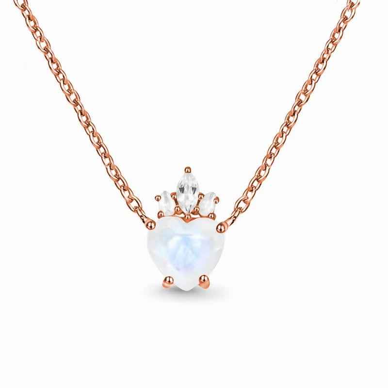 Crown Heart Moonstone Necklace 925 Sterling Silver 18K Rose Gold Plated