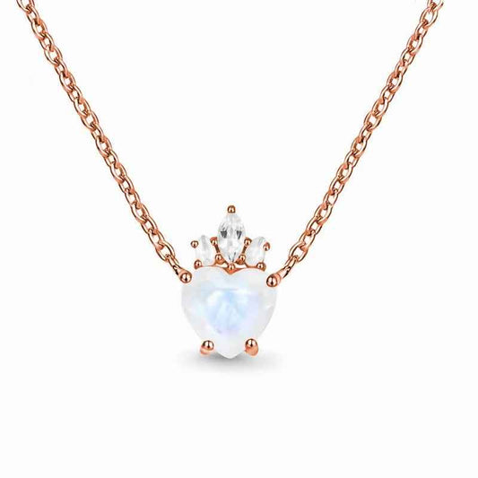 Crown Heart Moonstone Necklace 925 Sterling Silver 18K Rose Gold Plated