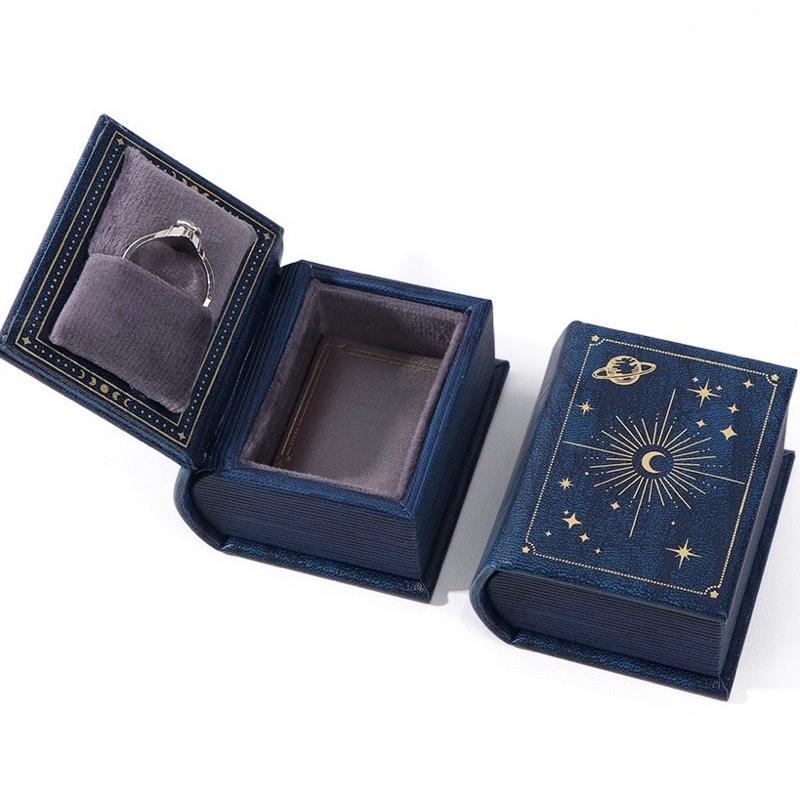 Elegant Vintage Book Styles Engagement Rings Box Jewelry Box Blue & Green With Magnetic Closure Container For Jewelry Mother's Day Gift Lightweight Jewelry Organizer Case Wedding