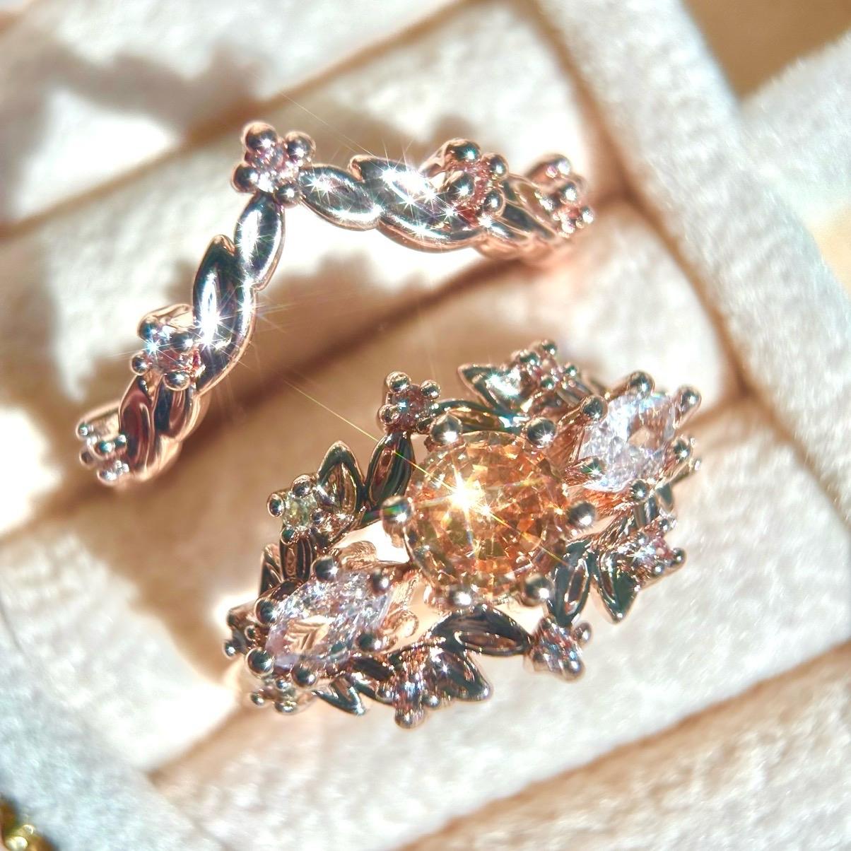 Champagne Fairy Ring Set Women Wedding Ring Crown Engagement Rings girlfriend gift jewelry