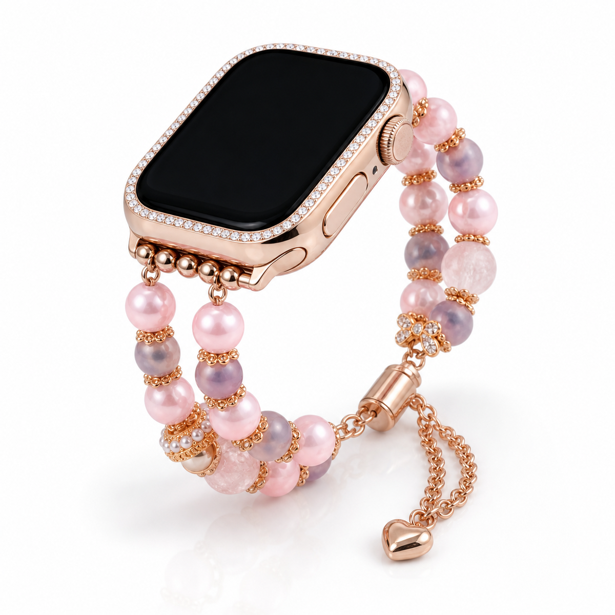 Bohemian Beaded Woven Apple Watch Band with black watch face in loop display