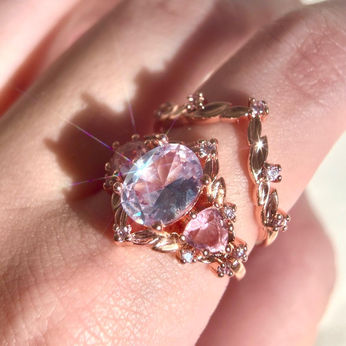 Multi gemstone pink zircon ring set gift for girlfriend by STAR WISH