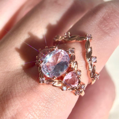 Multi gemstone pink zircon ring set gift for girlfriend by STAR WISH