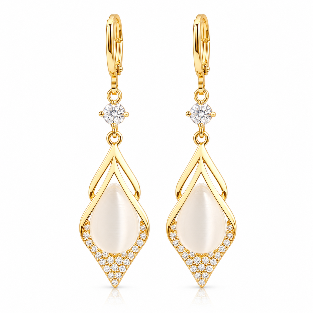 STAR WISH cat eye zircon teardrop earrings on white background