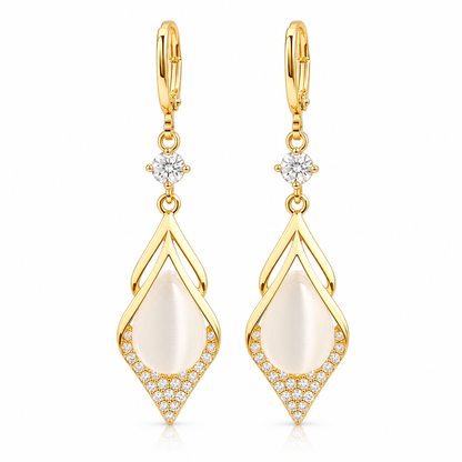 STAR WISH cat eye zircon teardrop earrings on white background