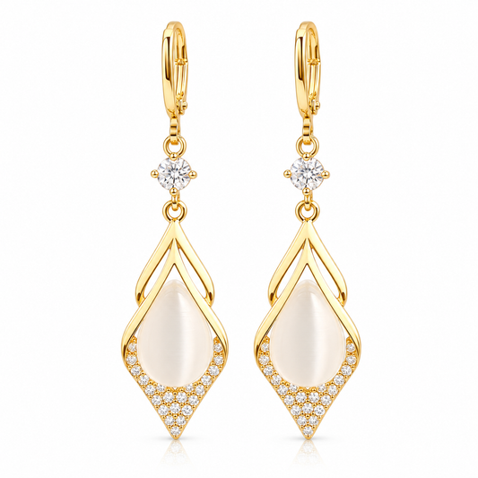 STAR WISH cat eye zircon teardrop earrings on white background