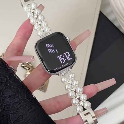 Double Pearl Rhinestone Apple Watch Band