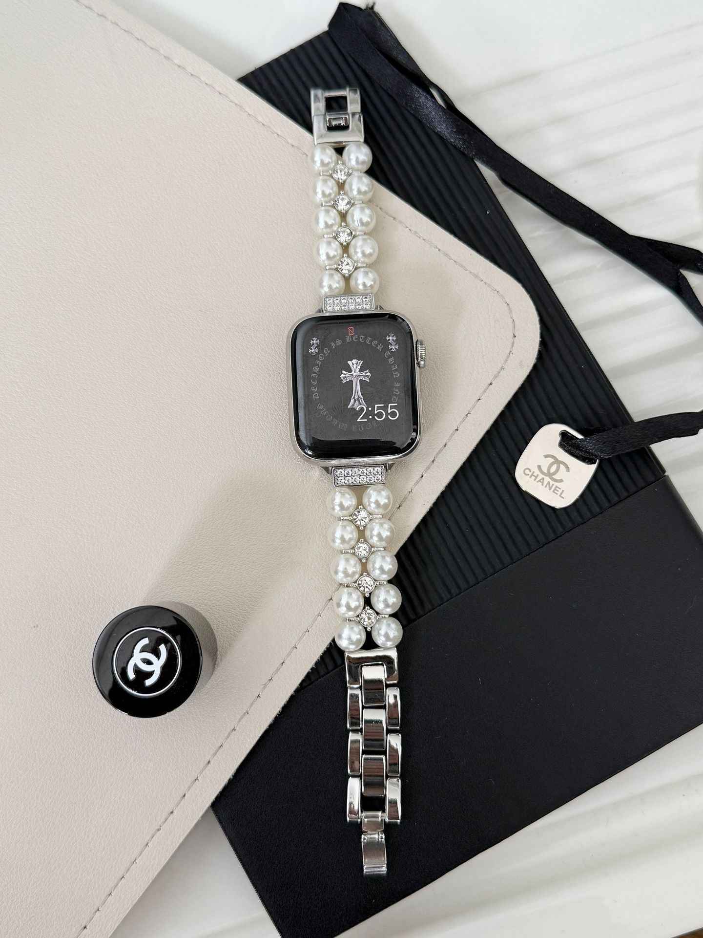 Double Pearl Rhinestone Apple Watch Band