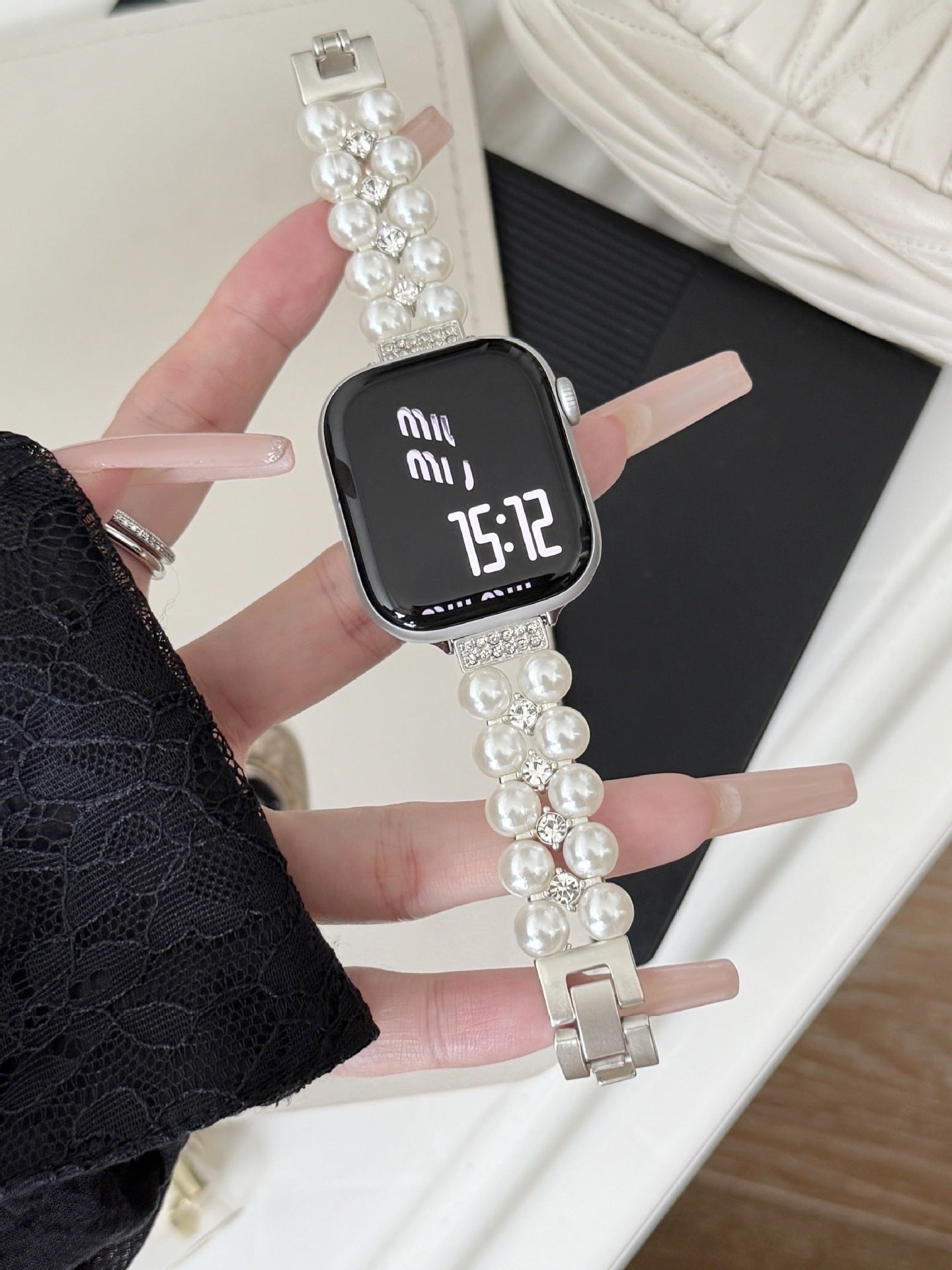Starlight double pearl rhinestone Apple Watch band