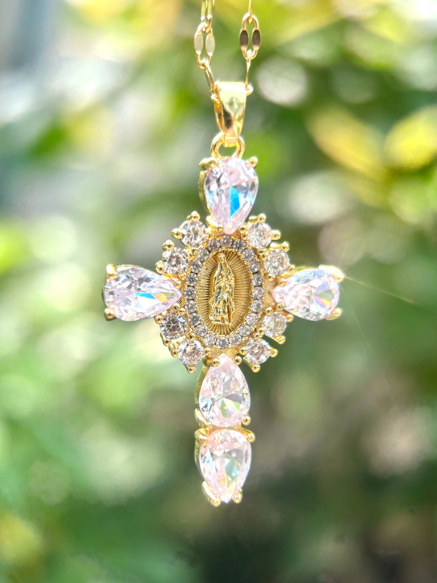 Mary Cross Necklace 18K Gold Plated Elegant Pendant