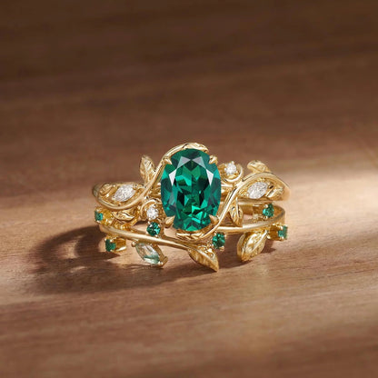 STAR WISH Enchanted Vine Gemstone Ring Set with emerald green center stone