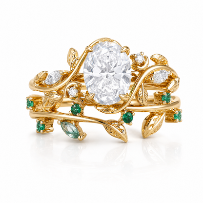STAR WISH Moissanite Enchanted Vine Gemstone Ring Set on a white background