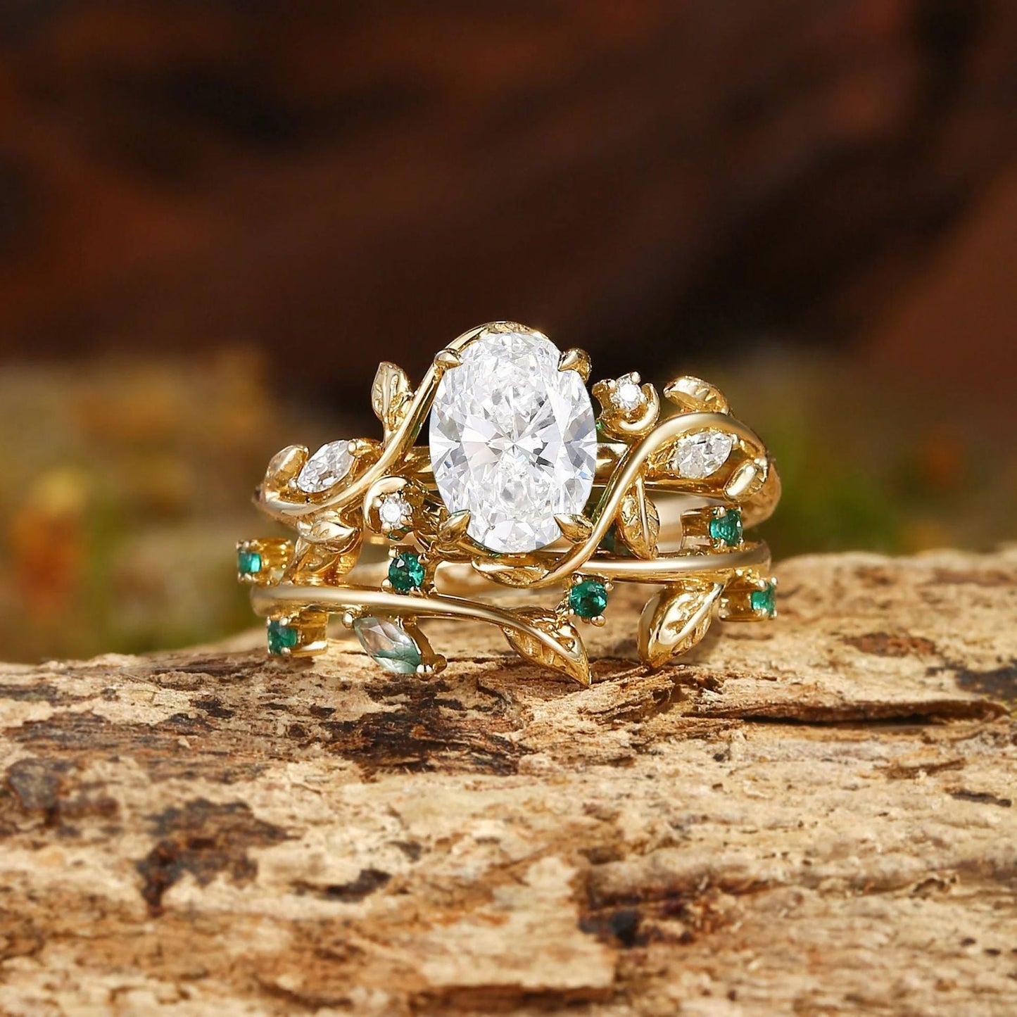 STAR WISH Enchanted Vine Gemstone Ring Set with moissanite center stone