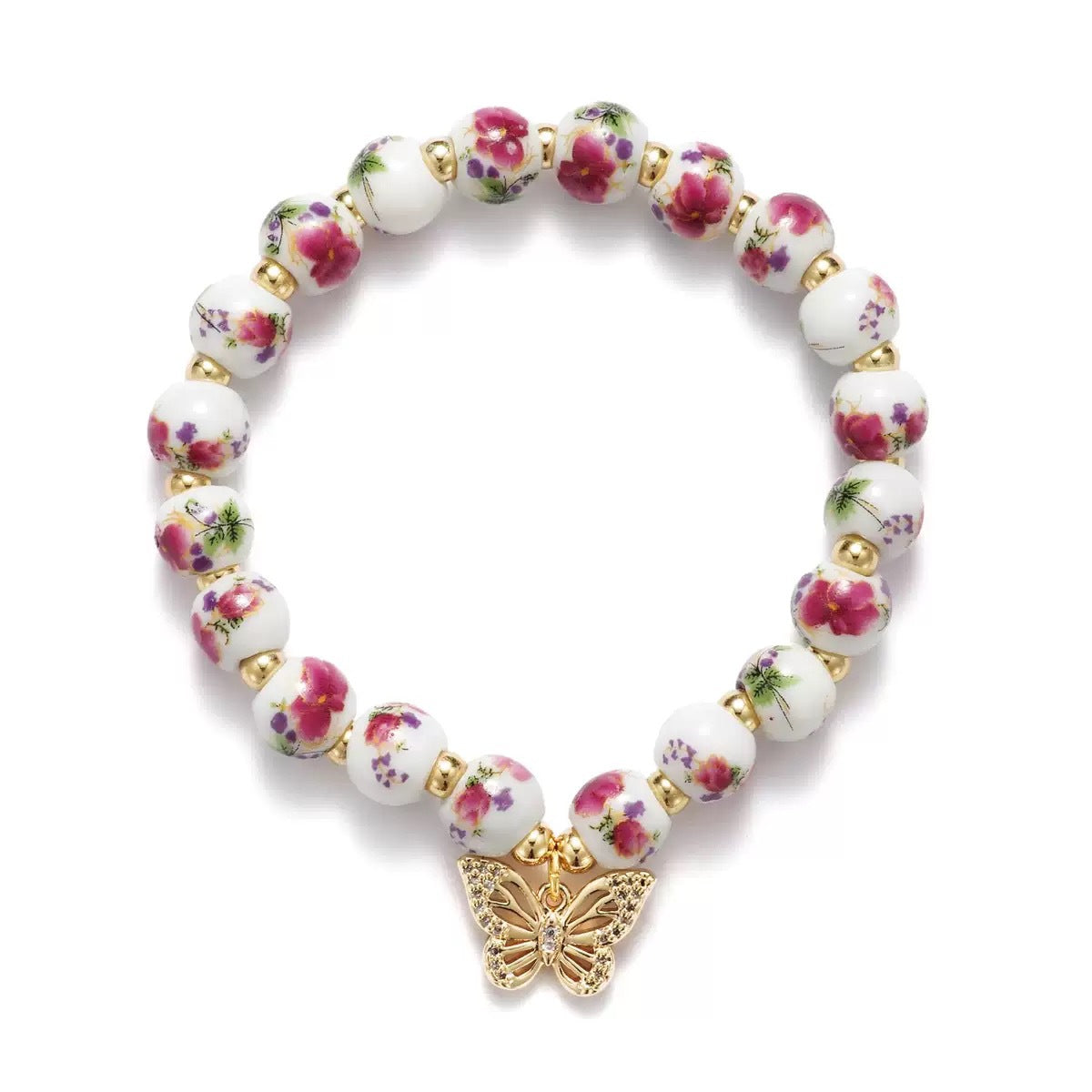 Floral ceramic butterfly bracelet