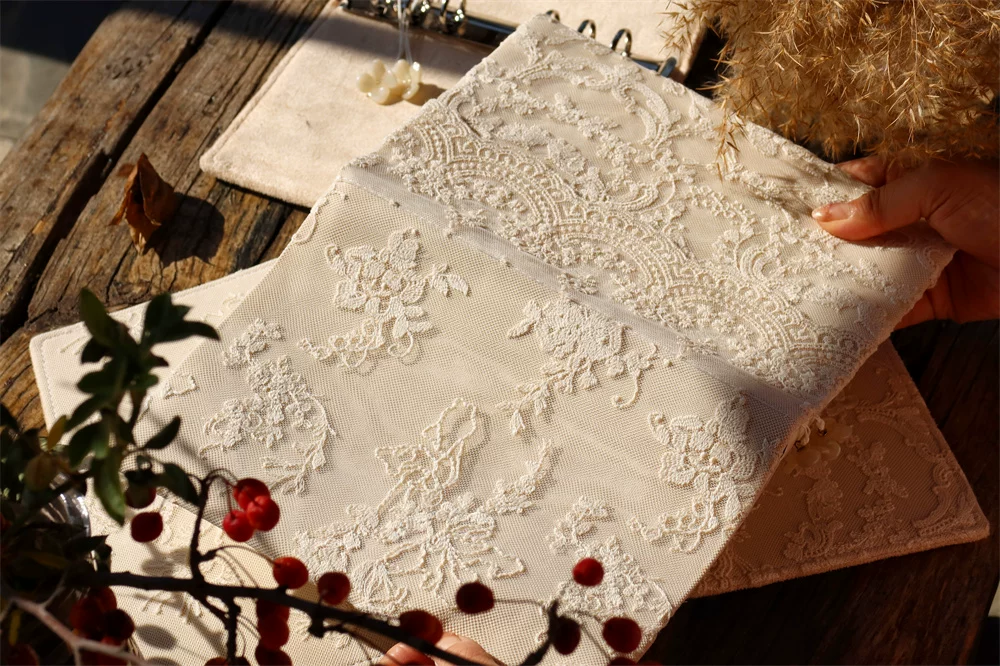 Handmade Blooming Garden Lace Journal by STAR WISH featuring floral lace cover and lined pages for writing and note-taking.