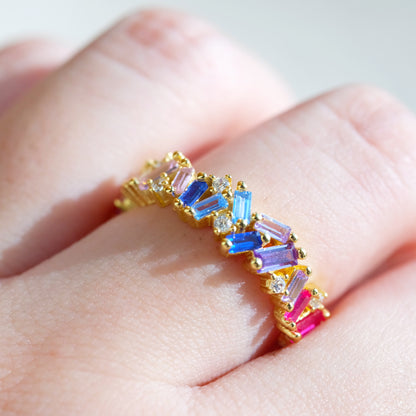 STAR WISH rainbow zircon gold-plated sterling silver ring logo image, showcasing the brand's elegant jewelry design.