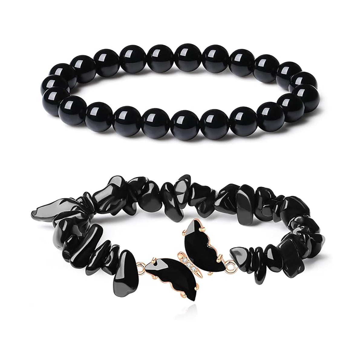 Natural stone butterfly bracelet set black