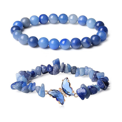 Natural stone butterfly bracelet set blue