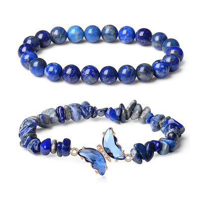 Natural stone butterfly bracelet set deep blue