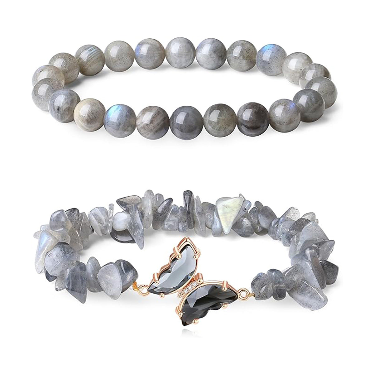 Natural stone butterfly bracelet set gray