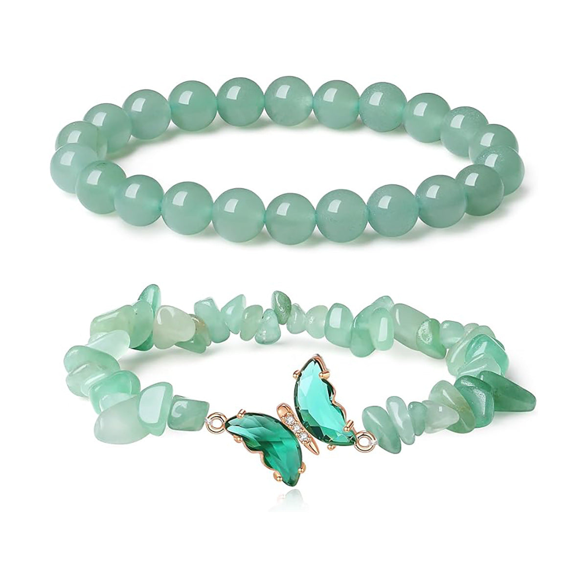 Natural stone butterfly bracelet set green
