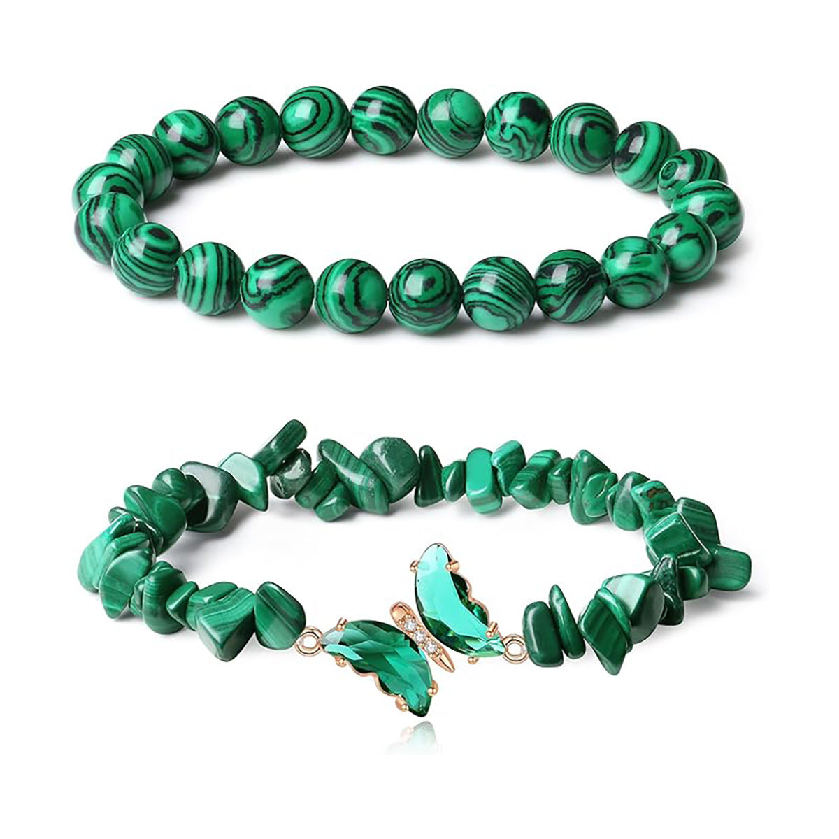 Natural stone butterfly bracelet set malachite