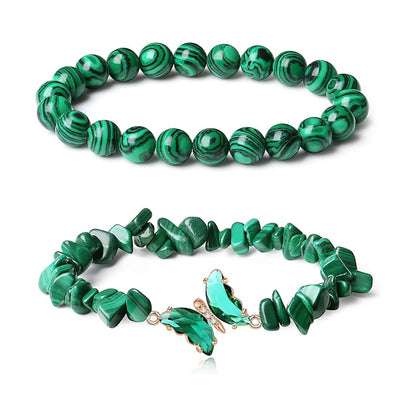Natural stone butterfly bracelet set malachite