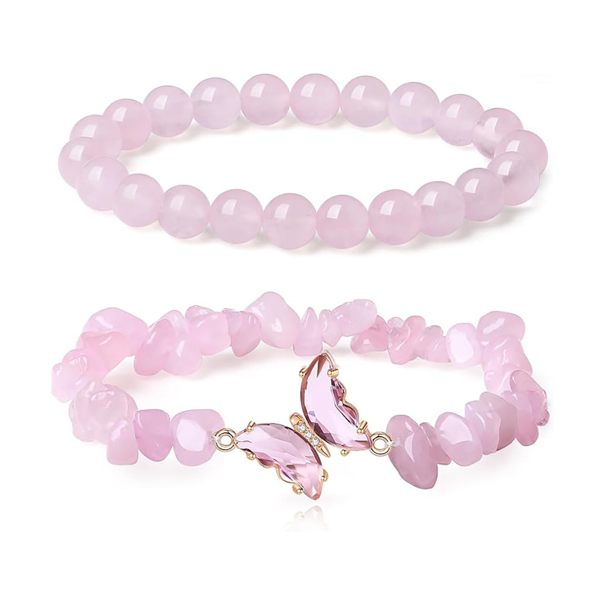 Natural stone butterfly bracelet set pink