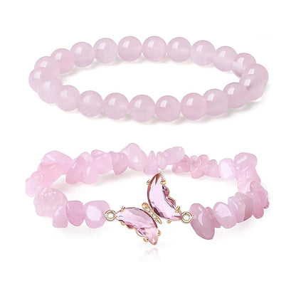 Natural stone butterfly bracelet set pink