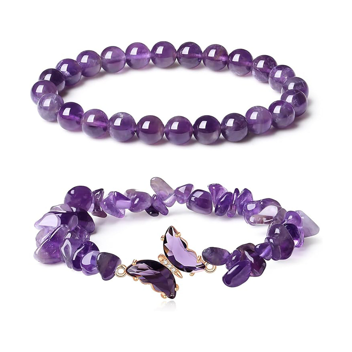 Natural stone butterfly bracelet set purple