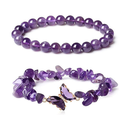 Natural stone butterfly bracelet set purple