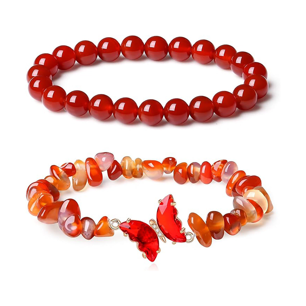 Natural stone butterfly bracelet set red agate
